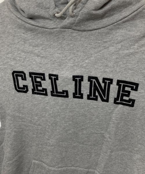 CELINE(セリーヌ)（セリーヌ）CELINE(セリーヌ) (セリーヌ) ロゴ フロッキープリント フーディ/プルオーバーパーカー/スウェットパーカー グレー サイズ:Lの古着・服飾アイテム