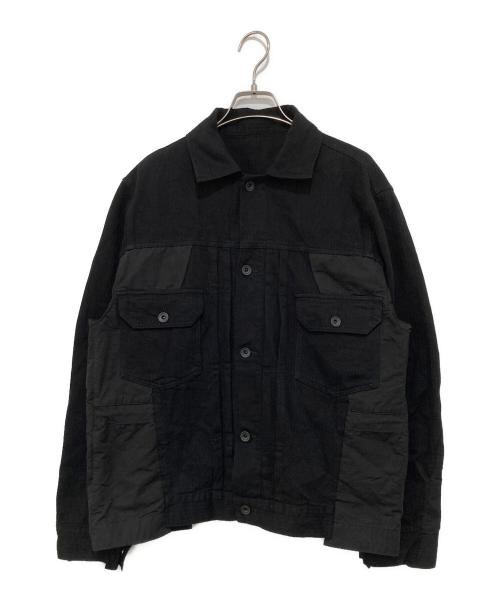 sacai（サカイ）sacai (サカイ) Patchwork Detail Button Jacket ヒッコリーストライプ ナイロン切替 ドッキング ジャケット 22-02787M ブラック サイズ:1の古着・服飾アイテム