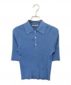 AURALEEオーラリー）の古着「GIZA HIGH GAUGE RIB KNIT POLO　ギンザハイゲージリブニット　A24SP01HR」｜スカイブルー