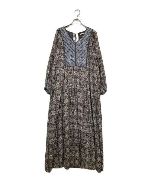 ne quittez pas（ヌキテパ）ne quittez pas (ヌキテパ) コットンルレックスチューリッププリントヨーク刺繍ドレス グレー サイズ:Mの古着・服飾アイテム