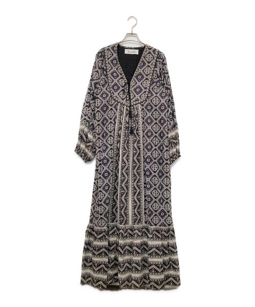 sara mallika（サラマリカ）sara mallika (サラマリカ) スクエアプリントタッセルドドレス グレー サイズ:Mの古着・服飾アイテム