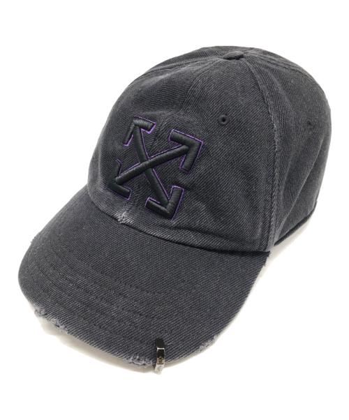 OFFWHITE（オフホワイト）OFFWHITE (オフホワイト) Distressed Denim Baseball Cap　OWLA017S25DEN003 ブラック サイズ:OSの古着・服飾アイテム