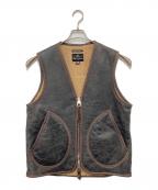 Nigel Cabourn Authenticナイジェルケーボン オーセンティック）の古着「Short Deck Vest　ムートンベスト　レザーベスト　ダブルジップ　8037-11-70000」｜ブラウン