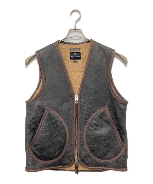 Nigel Cabourn Authentic（ナイジェルケーボン オーセンティック）Nigel Cabourn Authentic (ナイジェルケーボン オーセンティック) Short Deck Vest　ムートンベスト　レザーベスト　ダブルジップ　8037-11-70000 ブラウン サイズ:46の古着・服飾アイテム