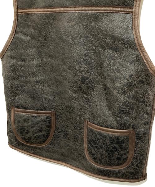 Nigel Cabourn Authentic（ナイジェルケーボン オーセンティック）Nigel Cabourn Authentic (ナイジェルケーボン オーセンティック) Short Deck Vest　ムートンベスト　レザーベスト　ダブルジップ　8037-11-70000 ブラウン サイズ:46の古着・服飾アイテム