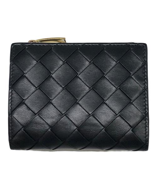 BOTTEGA VENETA（ボッテガベネタ）BOTTEGA VENETA (ボッテガベネタ) 2つ折りイントレチャートウォレット　ラムスキン カーフスキン　707601 VCPP3 8425 ブラックの古着・服飾アイテム