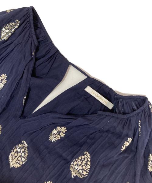 ne quittez pas（ヌキテパ）ne quittez pas COTTON DOBBY ST FOIL PRINT NECK GATHER DRESS（コットン ドビーストライプ フォイルプリントネックギャザードレス）/ ワンピース　010442GL1 サイズ:Mの古着・服飾アイテム