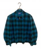 PENDLETONペンドルトン）の古着「50～60’s vintage check pattern wool zip-up blouson　チェック柄ウールブルゾン 棒タロン」｜グリーン