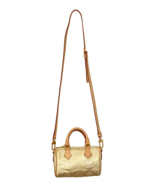 LOUIS VUITTON（ルイ ヴィトン）LOUIS VUITTON (ルイ ヴィトン) Monogram Laminated Jacquard Nano Speedy Bag（ナノ・スピーディ・モノグラム・キャンバスゴールド）　M82242 / 2WAYバッグ ベージュの古着・服飾アイテム