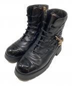 CHANELシャネル）の古着「マトラッセ ココマーク チェーン レースアップ ブーツ　G39393」｜ブラック