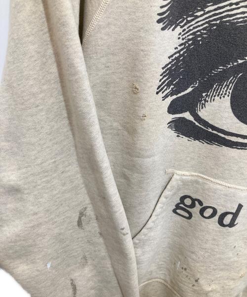 SAINT MICHAEL（セントマイケル）SAINT MICHAEL (セントマイケル) RAGLAN HOODIE eye　ラグランフーディーアイ　ダメージ加工　21SS　SM-S21-0000-036 アイボリー サイズ:Lの古着・服飾アイテム