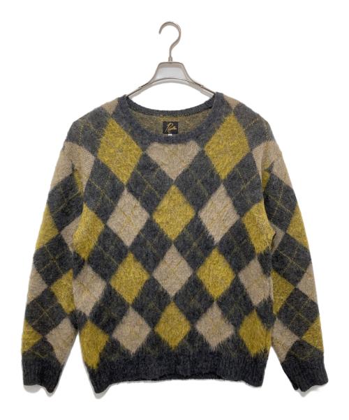 Needles（ニードルズ）Needles (ニードルズ) BEAUTY&YOUTH (ビューティーアンドユース) BYAUTY＆YOUTH別注　アーガイルモヘアニット　ARGYLE MOHAIR KNIT　J0388 グレー×イエロー サイズ:Lの古着・服飾アイテム