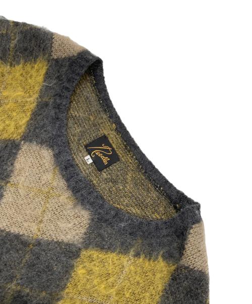 Needles（ニードルズ）Needles (ニードルズ) BEAUTY&YOUTH (ビューティーアンドユース) BYAUTY＆YOUTH別注　アーガイルモヘアニット　ARGYLE MOHAIR KNIT　J0388 グレー×イエロー サイズ:Lの古着・服飾アイテム