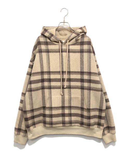 KITH（キス）KITH (キス) Check pattern reversible wool foodie チェック柄リバーシブルウールパーカー  ベージュ サイズ:XLの古着・服飾アイテム