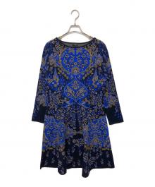 ETRO（エトロ）の古着「フラワージャガードニットドレス　FLOWER  JACQUARD KNIT DRESS 総柄　222-13747-9151」｜ブルー