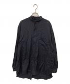 COMOLIコモリ）の古着「23SS WOOL SILK PULLOVER SHIRT（ウールシルクプルオーバーシャツ）/ バンドカラープルオーバーシャツ　X01-02016」｜ネイビー