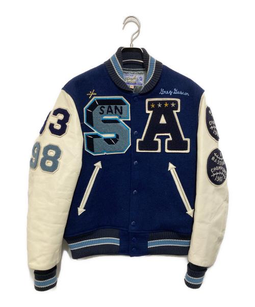 whitesville（ホワイツビル）whitesville (ホワイツビル) フルデコスタジャン　バーシティジャケット　ワッペン　レザー　WV12310 ネイビー サイズ:38の古着・服飾アイテム