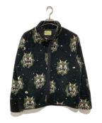 WEIRDOウィアード）の古着「フリースジャケット　ボアジャケット　MOON MONSTER　総柄」｜ブラック