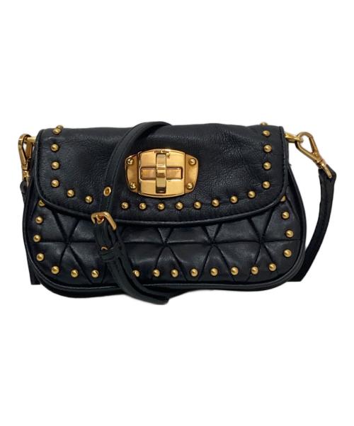 MIU MIU（ミュウミュウ）MIU MIU (ミュウミュウ) ロゴ　キルティングスタッズミニショルダーバッグ ブラックの古着・服飾アイテム