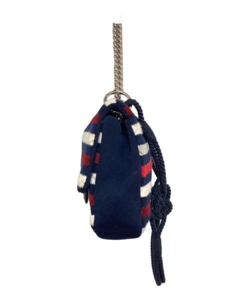 CHANEL（シャネル）CHANEL (シャネル) マトラッセ コットン シングルフラップ ダブルチェーンバッグ　ボーダーショルダーバッグ ネイビーの古着・服飾アイテム