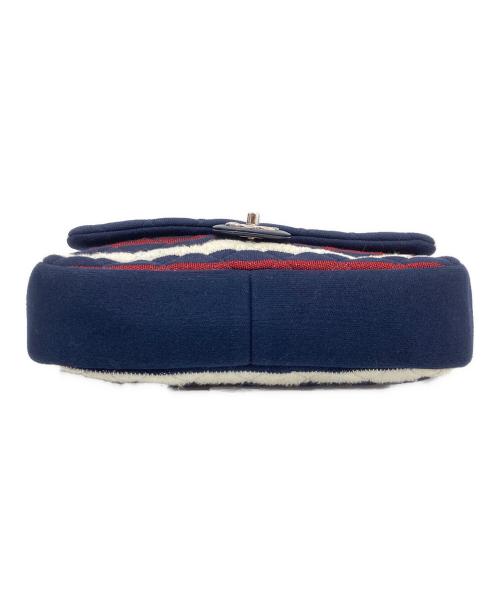 CHANEL（シャネル）CHANEL (シャネル) マトラッセ コットン シングルフラップ ダブルチェーンバッグ　ボーダーショルダーバッグ ネイビーの古着・服飾アイテム
