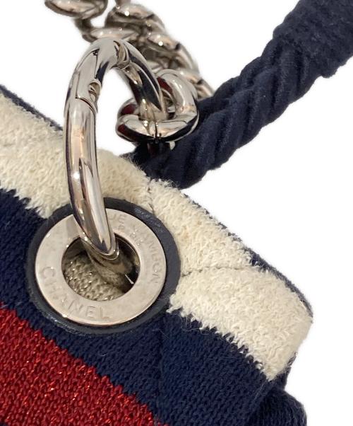 CHANEL（シャネル）CHANEL (シャネル) マトラッセ コットン シングルフラップ ダブルチェーンバッグ　ボーダーショルダーバッグ ネイビーの古着・服飾アイテム