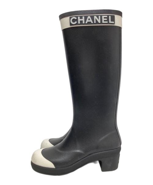 CHANEL（シャネル）CHANEL (シャネル) Rubber long boots　ラバーロゴレインブーツ　G34076 ブラック サイズ:37の古着・服飾アイテム