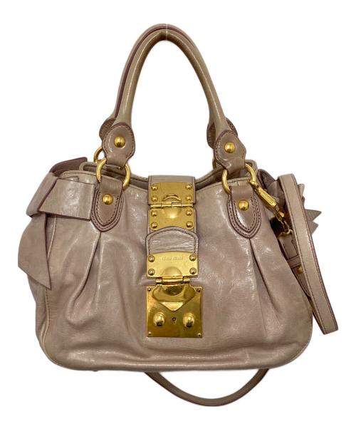 MIU MIU（ミュウミュウ）MIU MIU (ミュウミュウ) Miu Miu Mughetto Pink Vitello Lux Leather Bow Small Top Handle Bag　レザーショルダーバッグ　RN0686 ピンクの古着・服飾アイテム