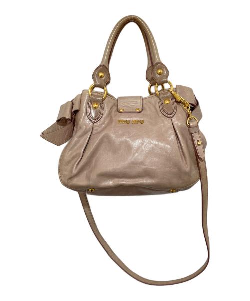 MIU MIU（ミュウミュウ）MIU MIU (ミュウミュウ) Miu Miu Mughetto Pink Vitello Lux Leather Bow Small Top Handle Bag　レザーショルダーバッグ　RN0686 ピンクの古着・服飾アイテム