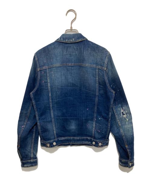 DSQUARED2（ディースクエアード）DSQUARED2 (ディースクエアード) CLASSIC JEAN JACKET 19SS（クラシックジーンジャケット） ダメージ加工 3rd型ペイントデニムジャケット　S74AM0914 インディゴ サイズ:46の古着・服飾アイテム