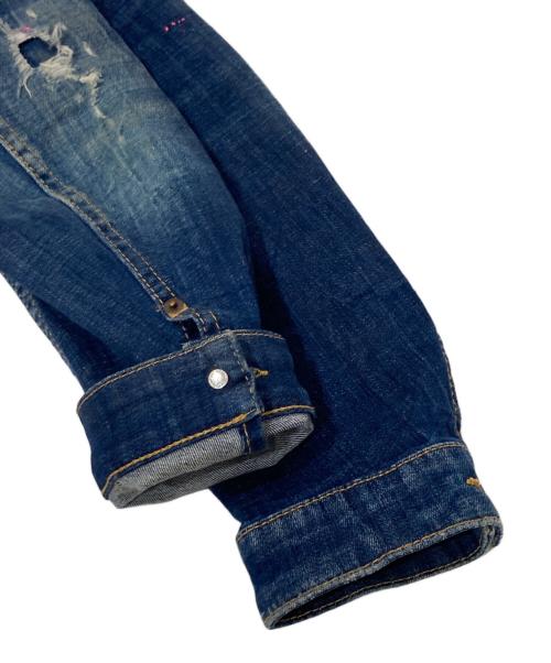 DSQUARED2（ディースクエアード）DSQUARED2 (ディースクエアード) CLASSIC JEAN JACKET 19SS（クラシックジーンジャケット） ダメージ加工 3rd型ペイントデニムジャケット　S74AM0914 インディゴ サイズ:46の古着・服飾アイテム
