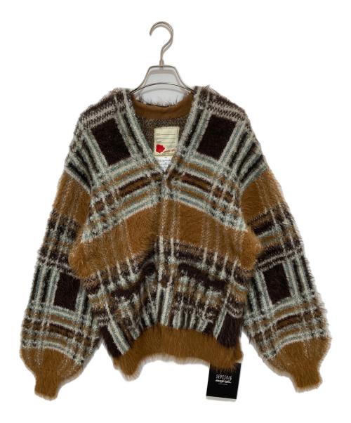 SEVESKIG（セヴシグ）SEVESKIG (セヴシグ) Lustre Check Knit Cardigan（ラスターチェックニットカーディガン） / ニットカーディガン　25年モデル	KN-SV-NGA-1001 ブラウン サイズ:Lの古着・服飾アイテム