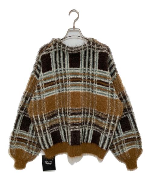 SEVESKIG（セヴシグ）SEVESKIG (セヴシグ) Lustre Check Knit Cardigan（ラスターチェックニットカーディガン） / ニットカーディガン　25年モデル	KN-SV-NGA-1001 ブラウン サイズ:Lの古着・服飾アイテム