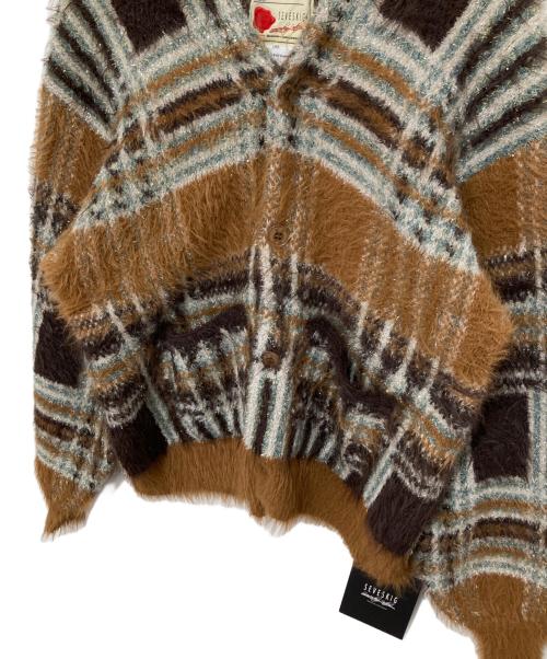 SEVESKIG（セヴシグ）SEVESKIG (セヴシグ) Lustre Check Knit Cardigan（ラスターチェックニットカーディガン） / ニットカーディガン　25年モデル	KN-SV-NGA-1001 ブラウン サイズ:Lの古着・服飾アイテム