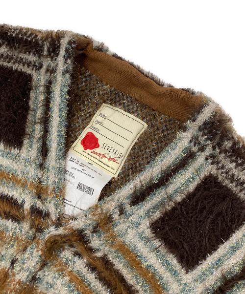 SEVESKIG（セヴシグ）SEVESKIG (セヴシグ) Lustre Check Knit Cardigan（ラスターチェックニットカーディガン） / ニットカーディガン　25年モデル	KN-SV-NGA-1001 ブラウン サイズ:Lの古着・服飾アイテム