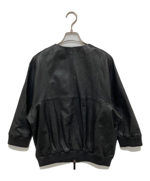 MARINA RINALDI（マリナリナルディ）MARINA RINALDI (マリナリナルディ) 型押しレザージャケット / ノーカラージャケット ブラック サイズ:13の古着・服飾アイテム