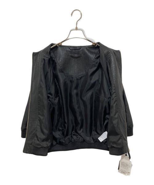 MARINA RINALDI（マリナリナルディ）MARINA RINALDI (マリナリナルディ) 型押しレザージャケット / ノーカラージャケット ブラック サイズ:13の古着・服飾アイテム