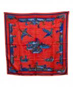 HERMESエルメス）の古着「シルクスカーフ mare aux canards アヒルの池」｜レッド