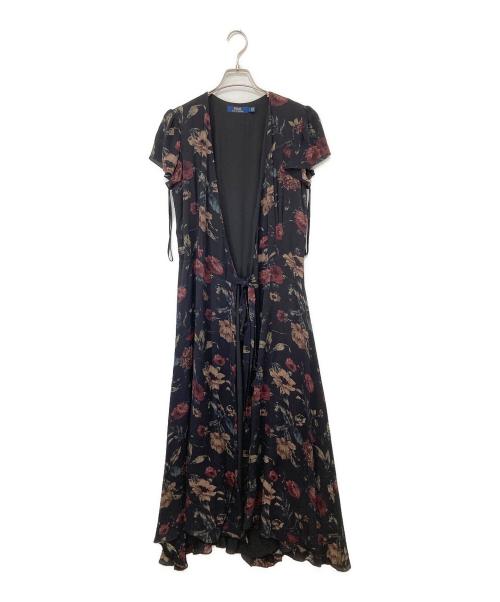 POLO RALPH LAUREN（ポロ・ラルフローレン）POLO RALPH LAUREN (ポロ・ラルフローレン) カシュクールシルクフラワーワンピース ブラック サイズ:2の古着・服飾アイテム