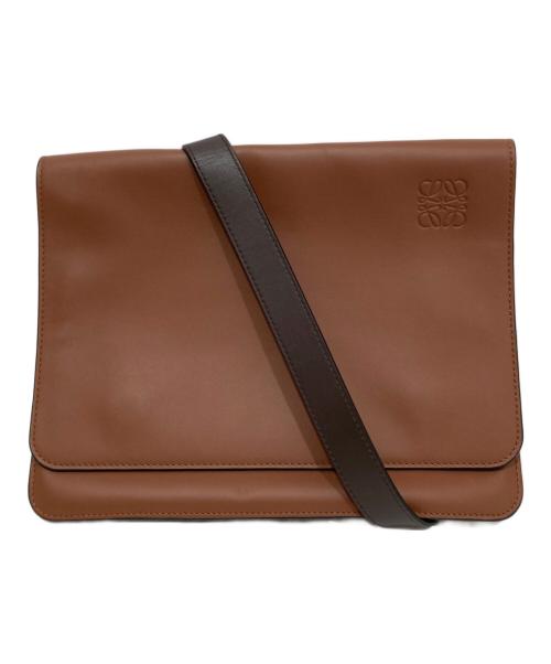LOEWE（ロエベ）LOEWE (ロエベ) ガセット フラット メッセンジャーバッグ 102006 ブラウンの古着・服飾アイテム