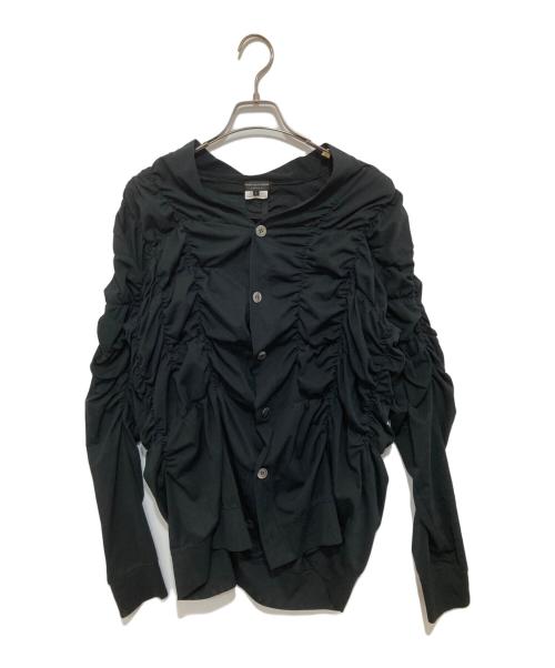 COMME des GARCONS HOMME PLUS（コムデギャルソンオムプリュス）COMME des GARCONS HOMME PLUS (コムデギャルソンオムプリュス) シャーリングギャザーメッシュカーディガン AD2018 PC-T002 ブラック サイズ:Lの古着・服飾アイテム