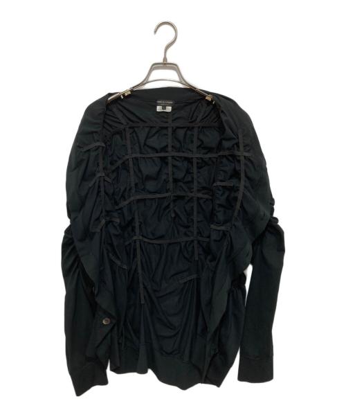 COMME des GARCONS HOMME PLUS（コムデギャルソンオムプリュス）COMME des GARCONS HOMME PLUS (コムデギャルソンオムプリュス) シャーリングギャザーメッシュカーディガン AD2018 PC-T002 ブラック サイズ:Lの古着・服飾アイテム