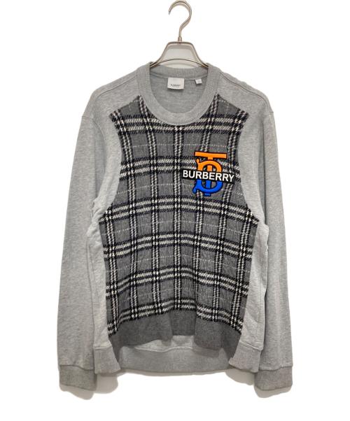 BURBERRY LONDON ENGLAND（バーバリー ロンドン イングランド）BURBERRY LONDON ENGLAND (バーバリー ロンドン イングランド) ニット切替クルーネックスウェット　8033045 グレー サイズ:Lの古着・服飾アイテム