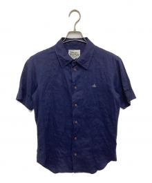 Vivienne Westwood man（ヴィヴィアン ウェストウッド マン）の古着「オーブ刺繍 半袖リネンシャツ VW-WR-77571　」｜ネイビー