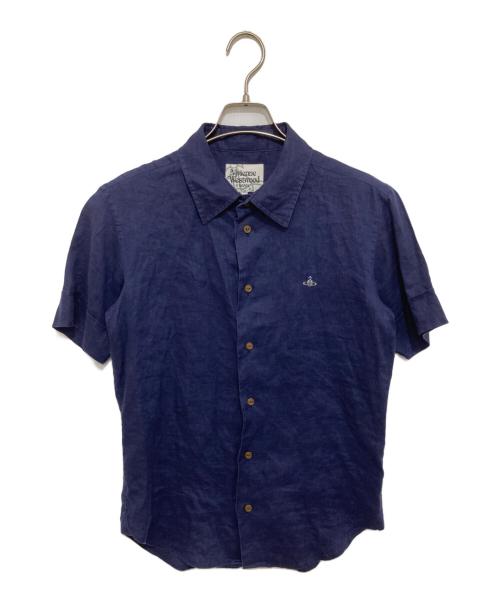 Vivienne Westwood man（ヴィヴィアン ウェストウッド マン）Vivienne Westwood man (ヴィヴィアン ウェストウッド マン) オーブ刺繍 半袖リネンシャツ VW-WR-77571　 ネイビー サイズ:44の古着・服飾アイテム
