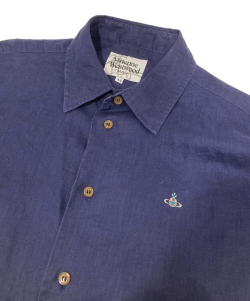 Vivienne Westwood man（ヴィヴィアン ウェストウッド マン）Vivienne Westwood man (ヴィヴィアン ウェストウッド マン) オーブ刺繍 半袖リネンシャツ VW-WR-77571　 ネイビー サイズ:44の古着・服飾アイテム