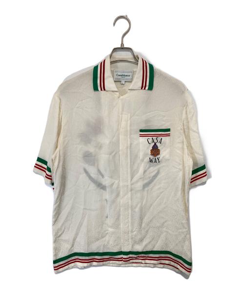 CASABLANCA（カサブランカ）CASABLANCA (カサブランカ) Casa Way Knitted Collar Short Sleeve Silk Shirt　カーサウェイニッテッドショートスリーブシルクシャツ	MS23-SH-014-01 アイボリー サイズ:Sの古着・服飾アイテム