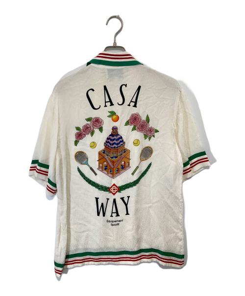 CASABLANCA（カサブランカ）CASABLANCA (カサブランカ) Casa Way Knitted Collar Short Sleeve Silk Shirt　カーサウェイニッテッドショートスリーブシルクシャツ	MS23-SH-014-01 アイボリー サイズ:Sの古着・服飾アイテム