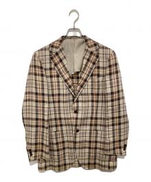 BEAMS F（ビームスエフ）の古着「 EASY MARZOTTO リネンチェックテーラードジャケット　21-16-0177-015」｜ブラウン