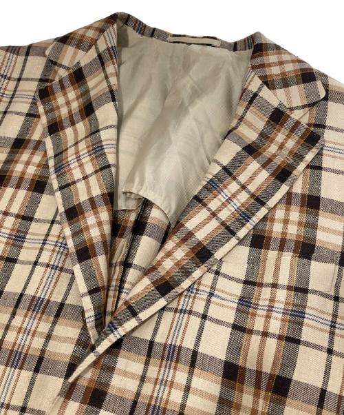 BEAMS F（ビームスエフ）BEAMS F (ビームスエフ)  EASY MARZOTTO リネンチェックテーラードジャケット　21-16-0177-015 ブラウン サイズ:50の古着・服飾アイテム